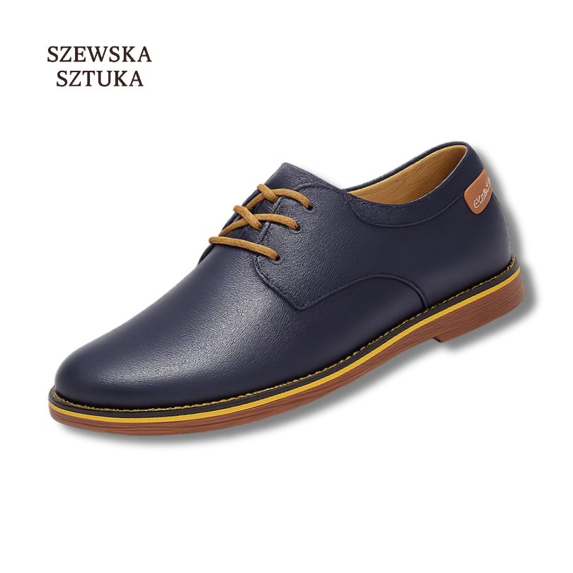 Szewska Sztuka - Piqûre – Eleganckie buty skórzane ortopedyczne – niebieskie