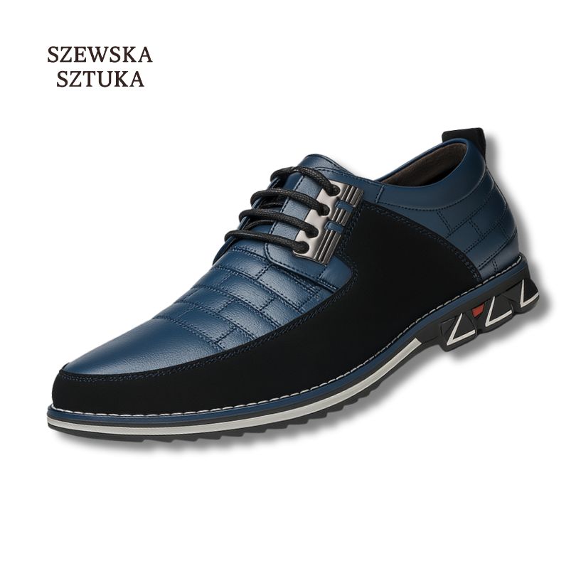 Szewska Sztuka - Oxford Derby – Męskie buty skórzane ortopedyczne eleganckie – niebieskie