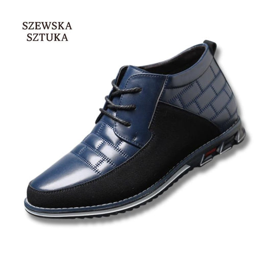 Szewska Sztuka - Oxford Derby – Skórzane buty ortopedyczne męskie eleganckie – niebieskie