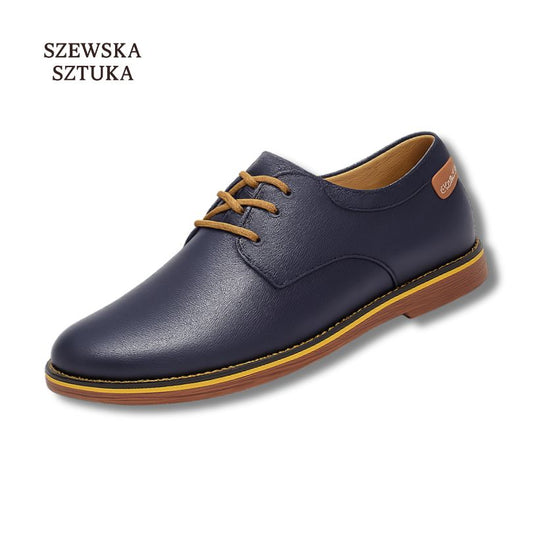 Szewska Sztuka - Piqûre – Eleganckie buty skórzane ortopedyczne – niebieskie