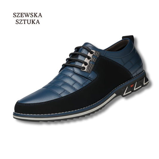 Szewska Sztuka - Oxford Derby – Męskie buty skórzane ortopedyczne eleganckie – niebieskie