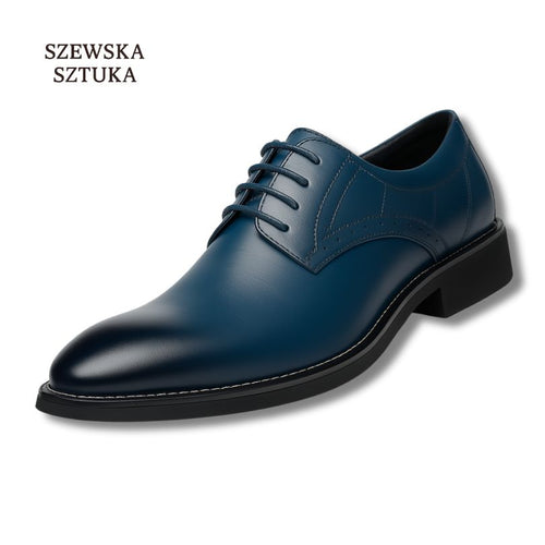 Szewska Sztuka - Wingtip – Eleganckie buty skórzane męskie – niebieskie