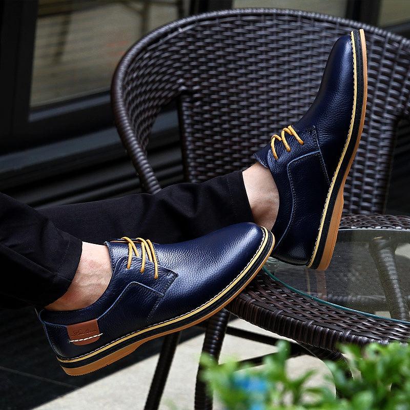 Szewska Sztuka - Piqûre – Eleganckie buty skórzane ortopedyczne – niebieskie