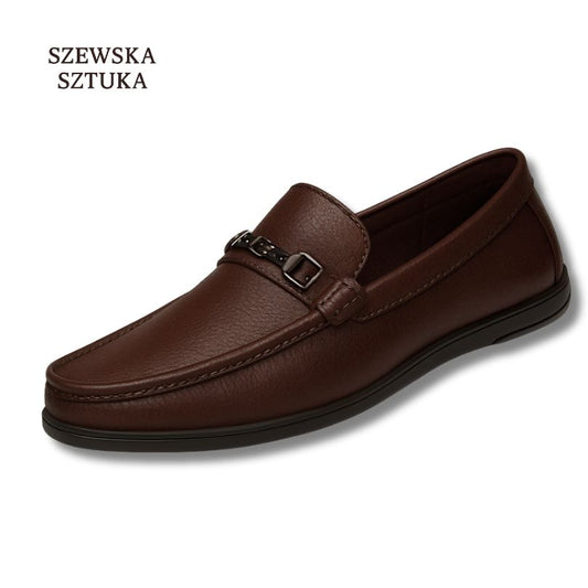 Szewska Sztuka - Bellezza – Skórzane buty ortopedyczne męskie mokasyny – brązowe