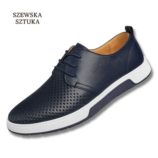 Szewska Sztuka - Respirer – Skórzane buty ortopedyczne męskie eleganckie – niebieskie